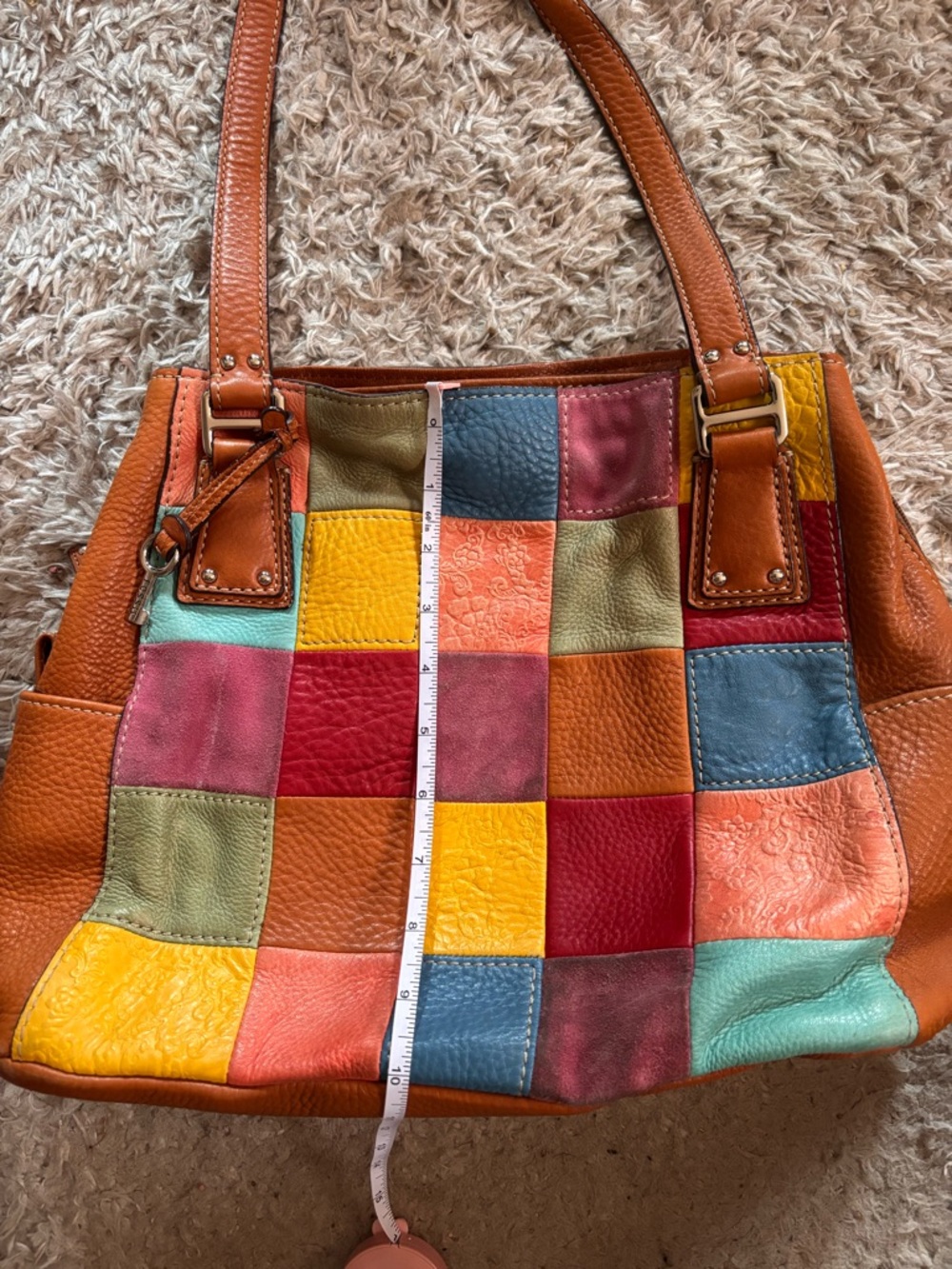 Fossil Multicolor Patchwork Leather Tote Bag - Brown Trim - Picture 7 of 9